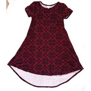LULAROE CARLY Black Red Gray Gothic Stained Glass Print HI LO Dress Size XXS